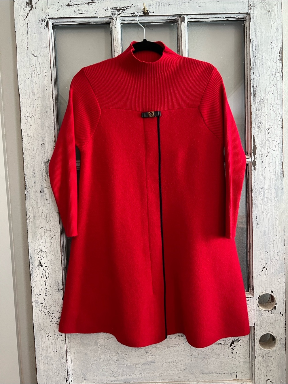 Tory Burch Red Women's Knit A-Line Dress with High Neck Wool blend